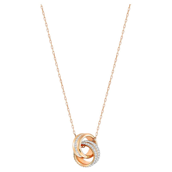 Further Pendant, Pavé, Intertwined Circles, White, Rose-gold Tone Plated