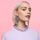 Gema clip earrings Chandelier, Multicolored, Rhodium plated