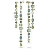 Gema drop earrings Asymmetrical design, Mixed cuts, Extra long, Green, Gold-tone plated 5613734