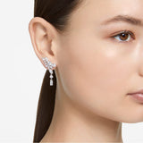Gema drop earrings Asymmetrical design, Mixed cuts, Flower, White, Rhodium plated 5644680