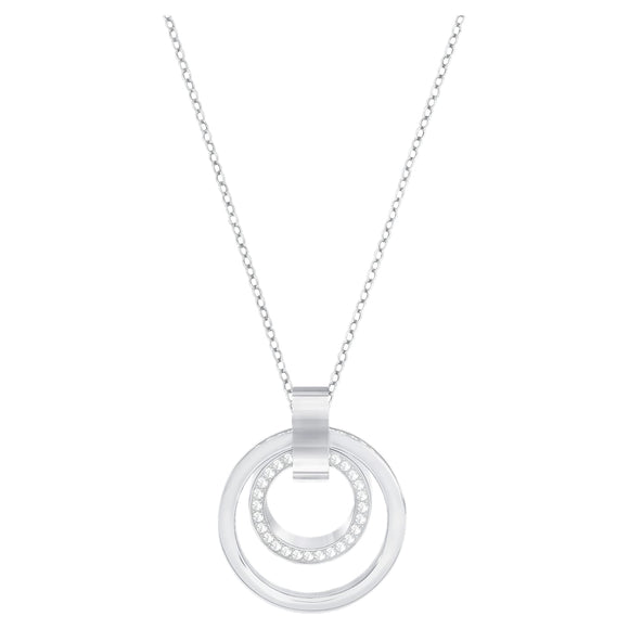 Hollow pendant Circle, Medium, White, Rhodium plated