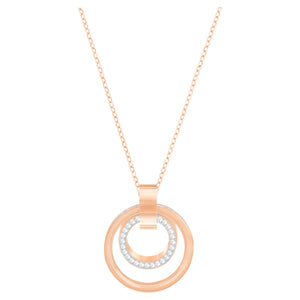 Hollow pendant Circle, Medium, White, Rose gold-tone plated
