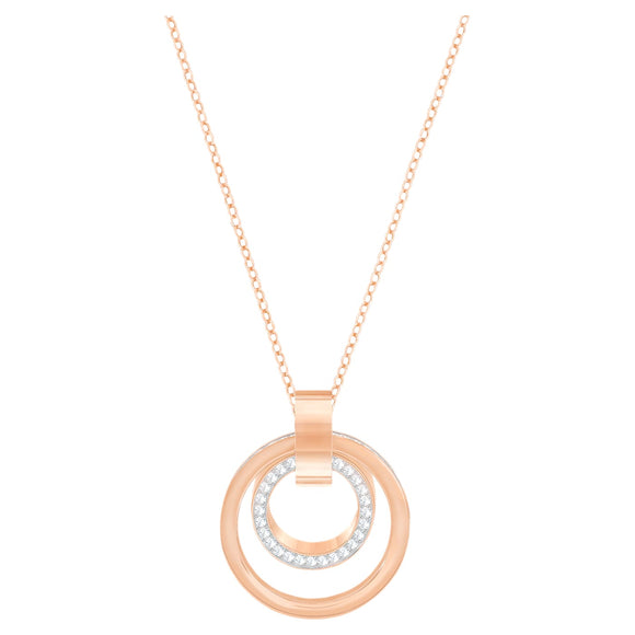 Hollow pendant Circle, Medium, White, Rose gold-tone plated