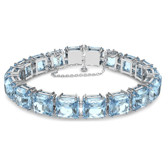 Millenia Bracelet, Square Cut Crystals, Blue, Rhodium Plated