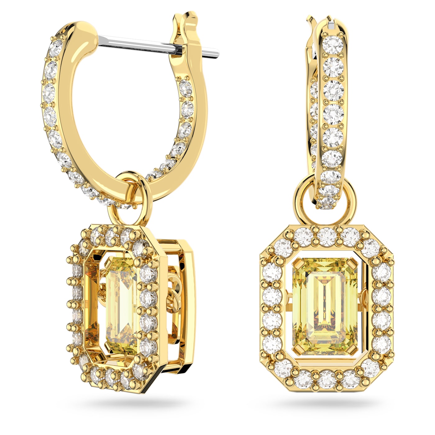 Millenia drop earrings Octagon cut, Yellow, Gold-tone plated 5641169