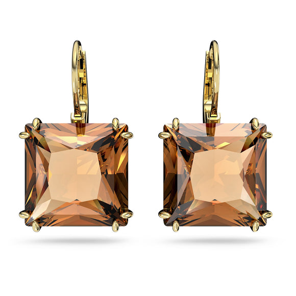 Millenia drop earrings Square cut, Brown, Gold-tone plated