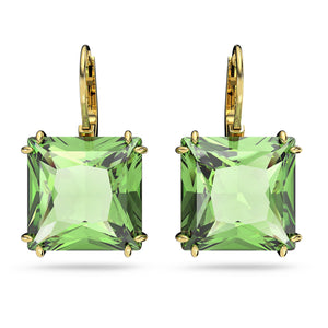Millenia drop earrings Square cut, Green, Gold-tone plated