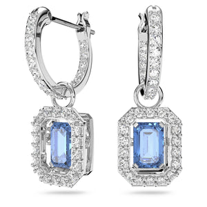 Millenia earrings Octagon cut Swarovski Zirconia, Blue, Rhodium plated 5619500