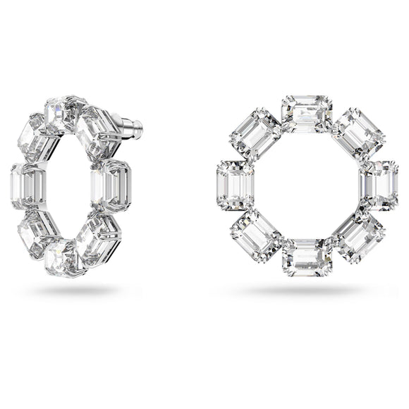 Millenia hoop earrings Circle, Octagon cut, White, Rhodium plated 5618629