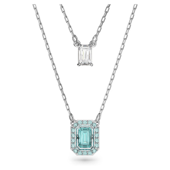 Millenia layered necklace Octagon cut, Blue, Rhodium plated 5640557