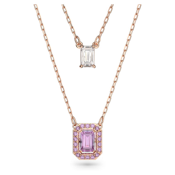 Millenia layered necklace Octagon cut, Purple, Rose gold-tone plated 5640558