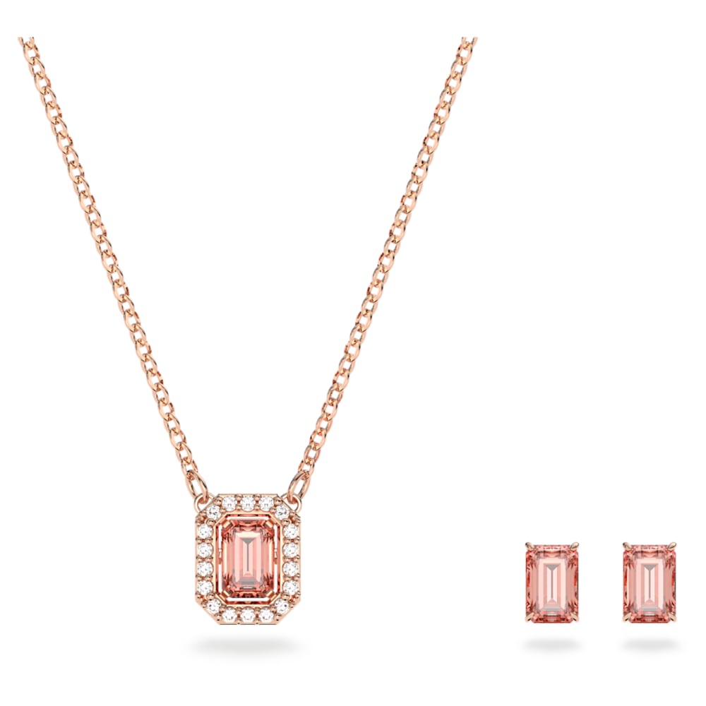 Millenia Set, Octagon Cut Swarovski Zirconia, Pink, Rose-gold Tone Plated
