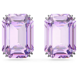 Millenia stud earrings Octagon cut, Purple, Rhodium plated 5638493
