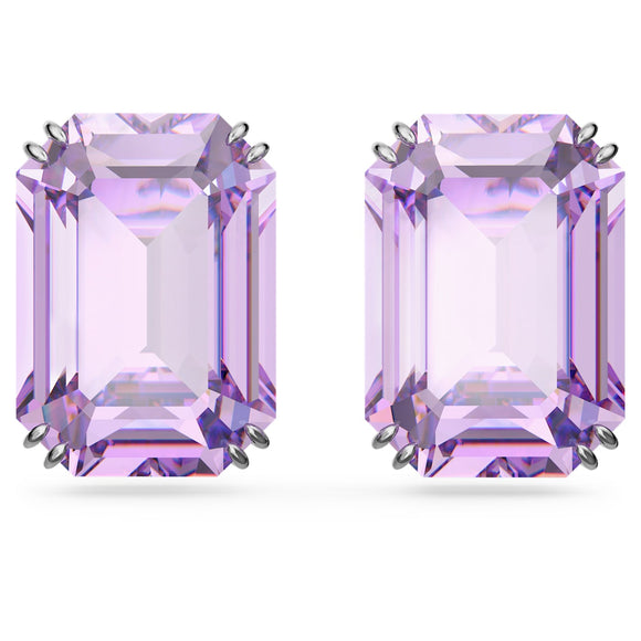 Millenia stud earrings Octagon cut, Purple, Rhodium plated 5638493