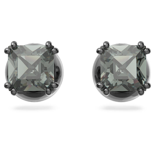 Millenia stud earrings Square cut, Black, Ruthenium plated 5642511