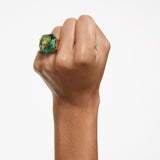 Numina ring Octagon cut, Green, Gold-tone plated
