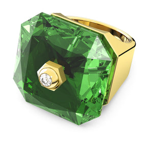 Numina ring Octagon cut, Green, Gold-tone plated