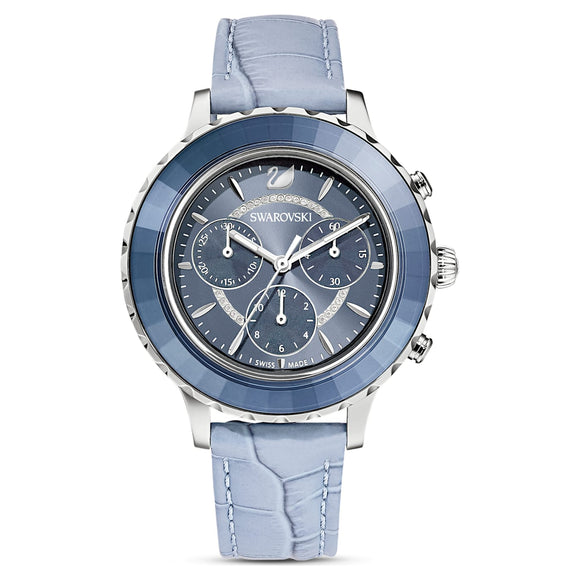 Octea Lux Chrono watch Leather strap, Blue, Stainless steel 5580600