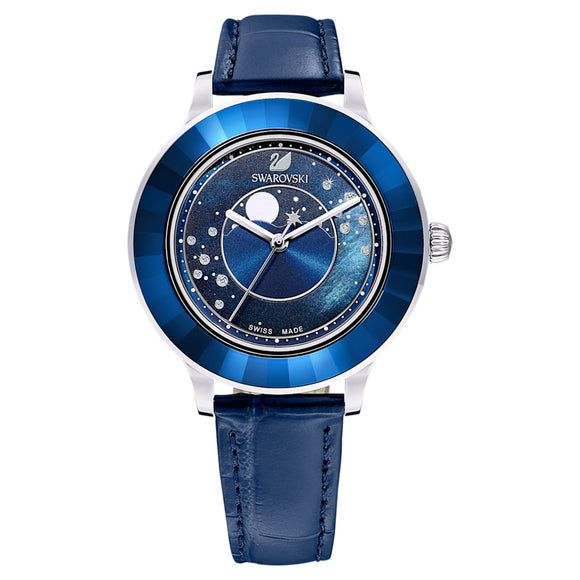 Octea Lux Watch, Moon, Leather Strap, Blue, Stainless Steel 5516305
