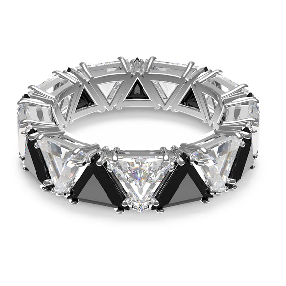 Ortyx cocktail ring Triangle cut, Black, Rhodium plated