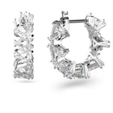 Ortyx hoop earrings Triangle cut, Small, White, Rhodium plated