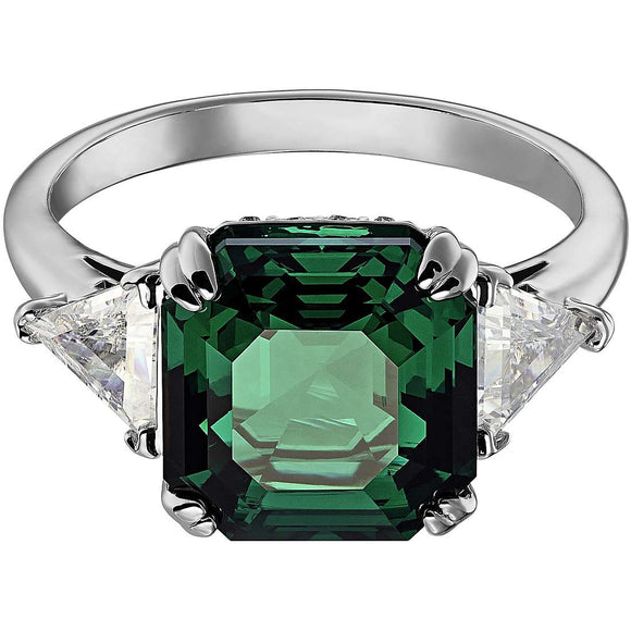 Attract Trilogy Ring, Green, Rhodium plated