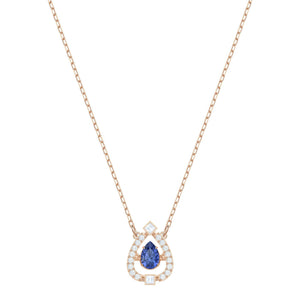 Swarovski Sparkling Dance Pear Necklace Blue Rose gold plating 5465281