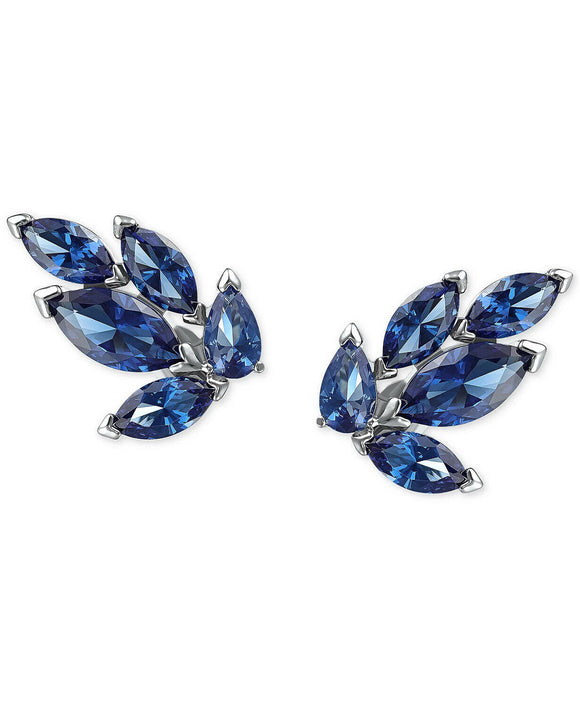 Louison Blue Crystal Earrings Leaf Rhodium Plated Stud Pierced 5536549 