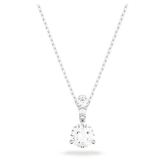 Solitaire pendant Round cut, White, Rhodium plated 5472635