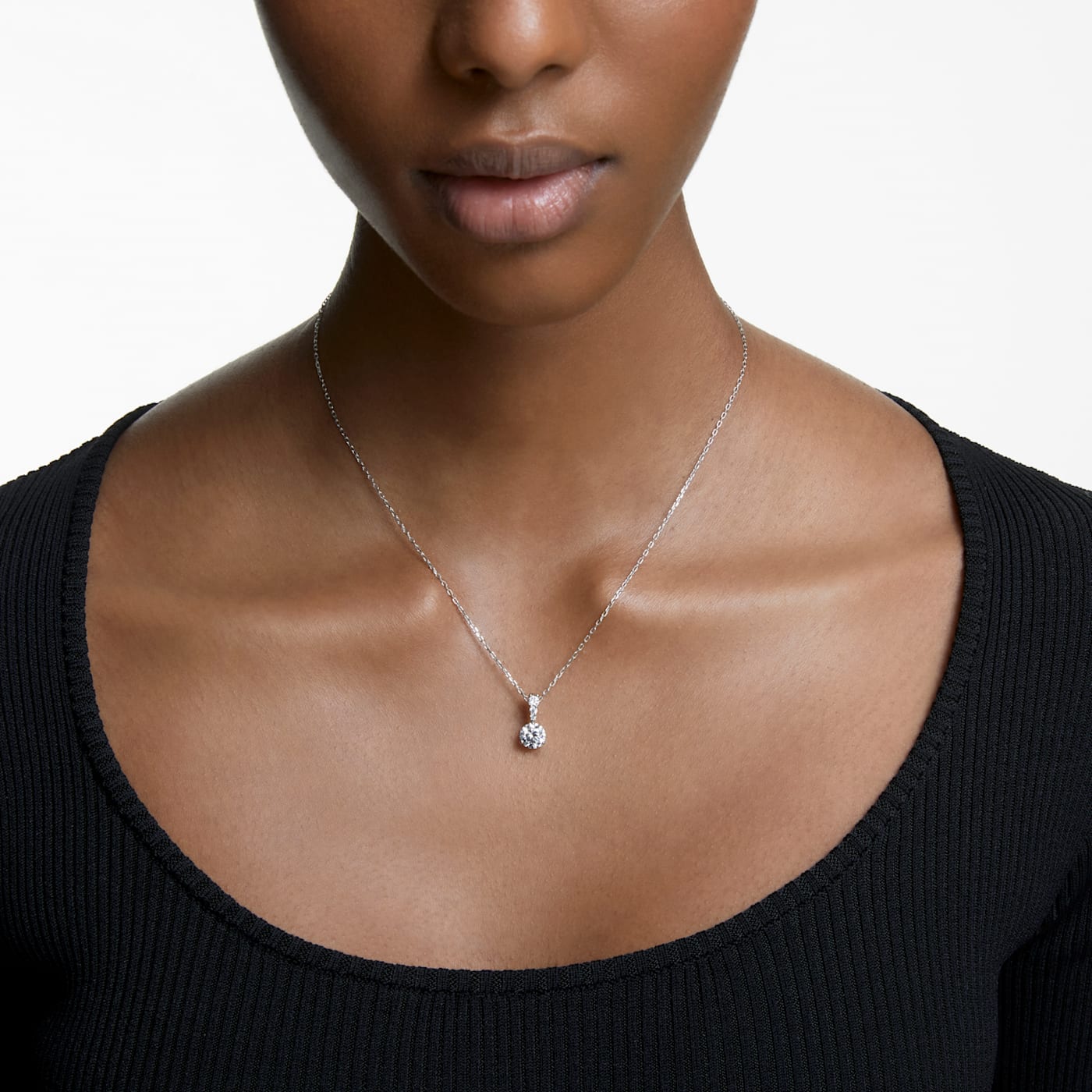 Solitaire pendant Round cut, White, Rhodium plated 5472635