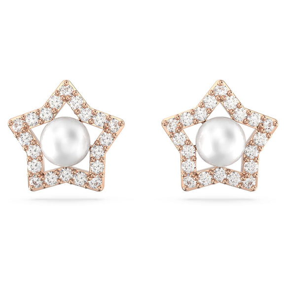 Stella stud earrings Round cut, Star, White, Rose gold-tone plated 5645465