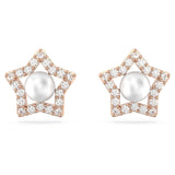 Stella stud earrings Round cut, Star, White, Rose gold-tone plated 5645465