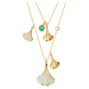 Stunning Gingko Layered Necklace Green, Gold-tone plated