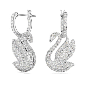 Swarovski Iconic Swan drop earrings Swan, White, Rhodium plated 5647545