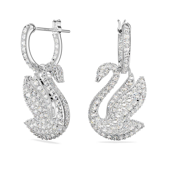 Swarovski Iconic Swan drop earrings Swan, White, Rhodium plated 5647545