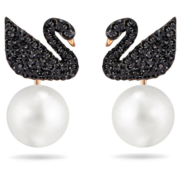 Swarovski Iconic Swan earring jackets Swan, Black, Rose-gold tone plated 5193949