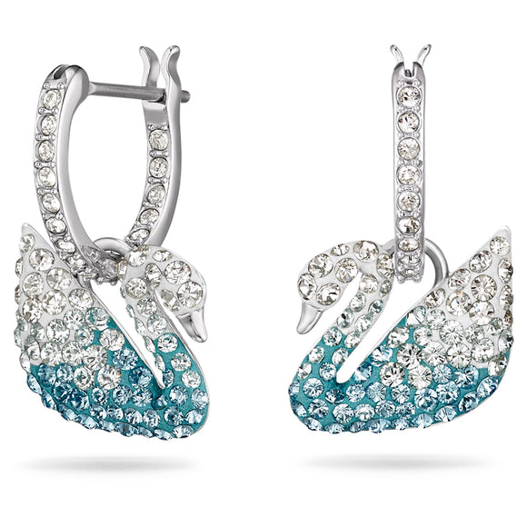 Swarovski Iconic Swan earrings Swan, Blue, Rhodium plated 5512577