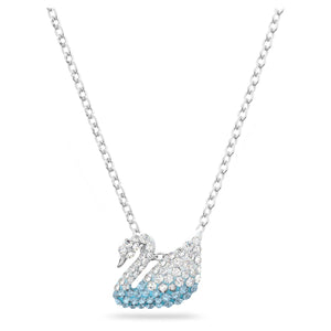 Swarovski Iconic Swan pendant Swan, Small, Blue, Rhodium plated