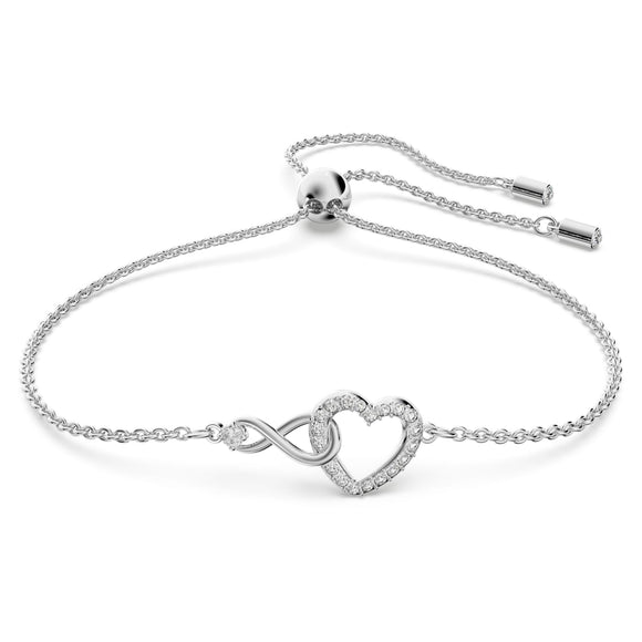 Swarovski Infinity bracelet Infinity and heart, White, Rhodium plated 5524421
