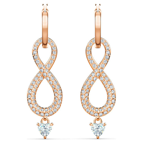 Swarovski Infinity earrings Infinity, White, Rose gold-tone plated 5512625