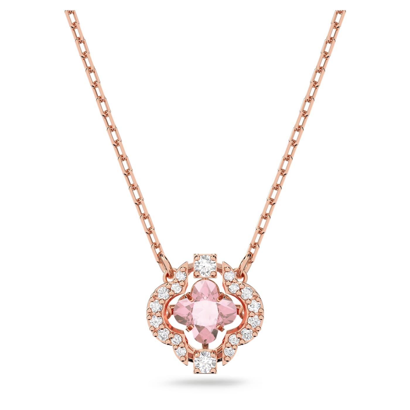 Swarovski Sparkling Dance necklace Clover, Pink, Rose gold-tone plated