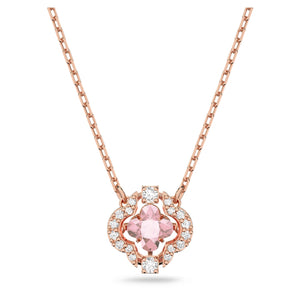 Swarovski Sparkling Dance necklace Clover, Pink, Rose gold-tone plated