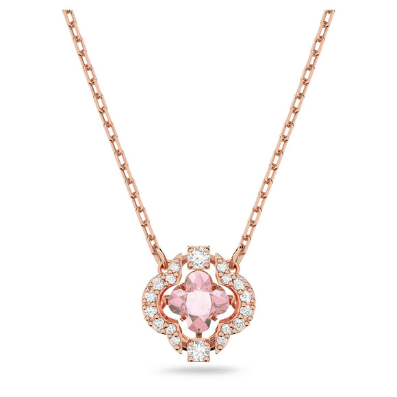 Swarovski Sparkling Dance necklace Clover, Pink, Rose gold-tone plated