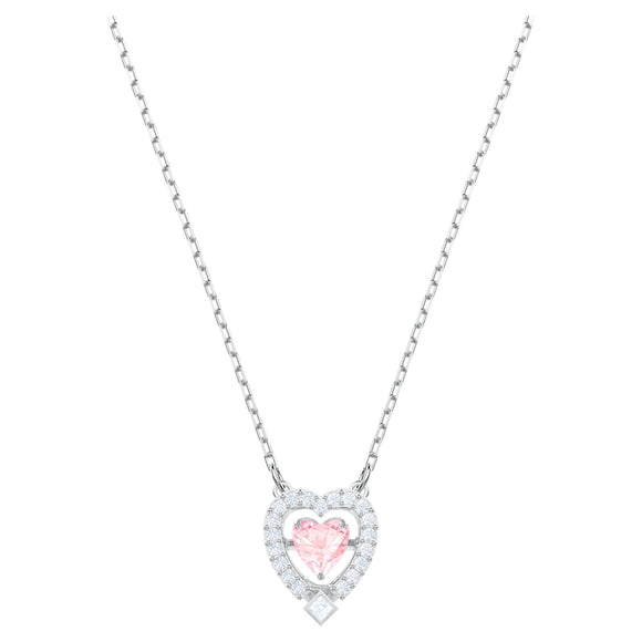Swarovski Sparkling Dance necklace Heart, Pink, Rhodium plated