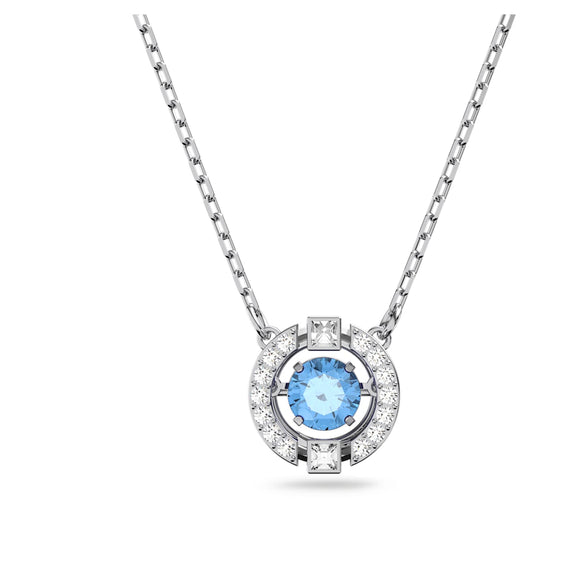 Swarovski Sparkling Dance necklace Round cut, Blue, Rhodium plated