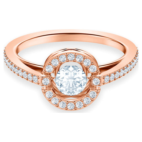 Swarovski Sparkling Dance ring Round cut, White, Rose gold-tone plated