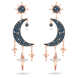 Swarovski-Symbolic earrings Graduated crystals, Moon and star, Multicolored, Rose-gold tone plated 5489536