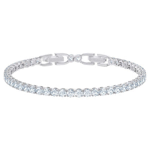 Tennis Deluxe Bracelet, Round Cut Crystals, White, Rhodium Plated
