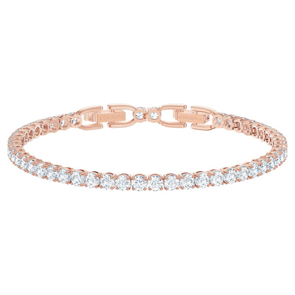 Tennis Deluxe Bracelet, Round Cut Crystals, White, Rose-gold Tone Plated