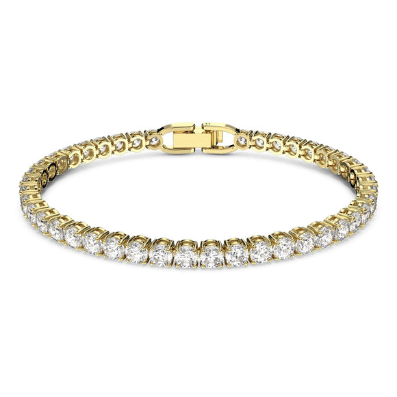 Tennis Deluxe bracelet Round cut, White, Gold-tone plated